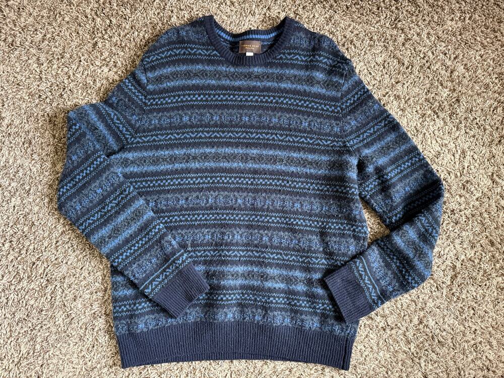 Thomas Dean 100% Wool Sweater Size Medium Italy Men Knit Crew Neck Striped